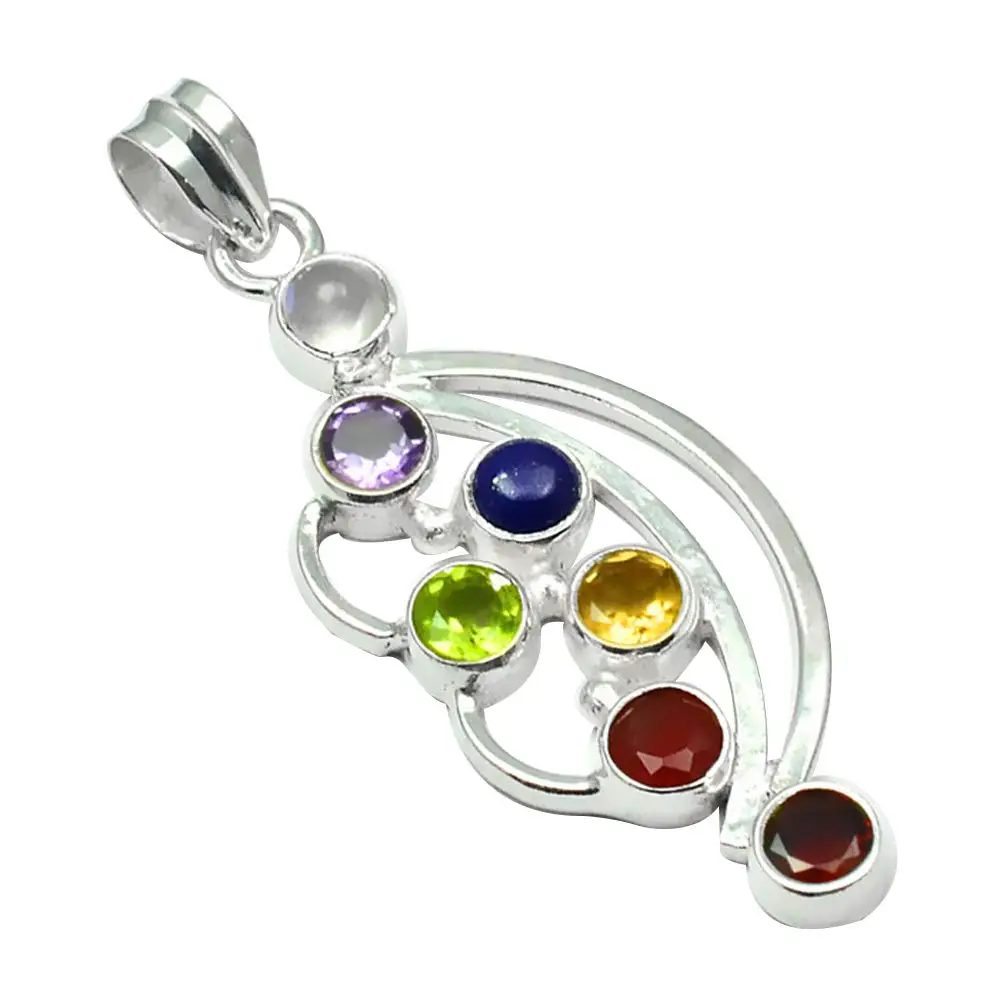 

NiaoZaiFei YunZaiKan Genuine Citrine + Multi Gemstone Pendant 925 Sterling Silver, 51 mm, 2SP0225