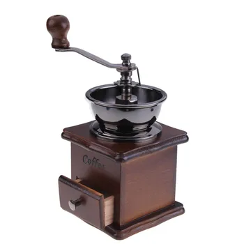 

Classical Wooden Mini Coffee Grinder Manual Stainless Steel Retro Coffee Spice Mill With High-quality Porcelain Movement