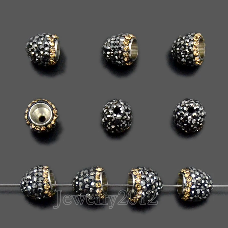 10PCS/Lot Gunmetal + Gold Top Quality Tassel Cap Czech Crystal Pave Rhinestones Charm Beads Jewelry Making 10mm 12mm 14mm 16mm | Украшения