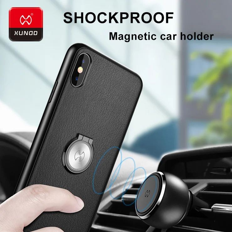 

Luxury Leather Shockproof Case For iPhone X Xs Max Xr Phone 360 Full Protection Back Cases Cover Finger Ring Magnetic car holder
