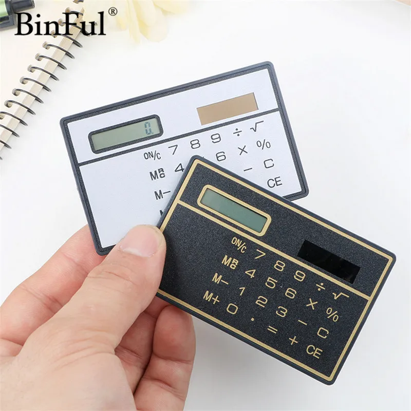 Binful 8-Digit بحجم بطاقة الائتمان حاسبة رقيقة جدا مصغرة الجيب المحمولة الشمسية بدعم calculato