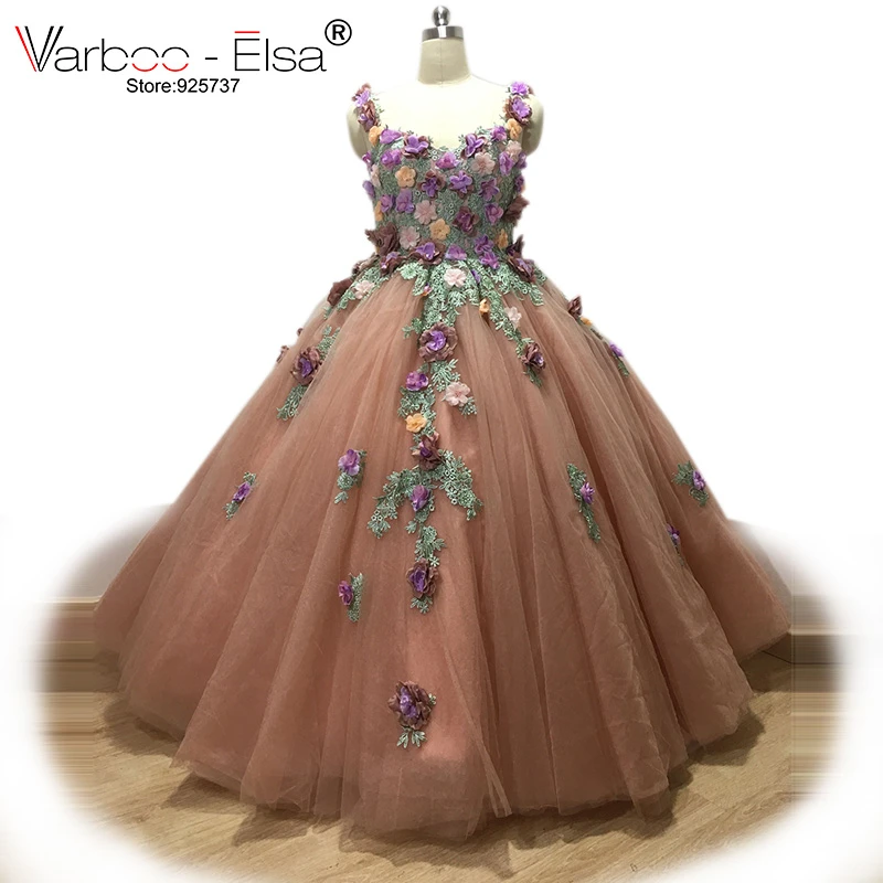 Detectar Fortaleza código Morse VARBOO_ELSA vestidos de novia de compromiso con apliques de flores en 3D,  traje de baile de compromiso personalizado, vestido de novia con cuentas de  tul champán, 2018|beaded wedding dress|wedding dresswedding dresses wedding