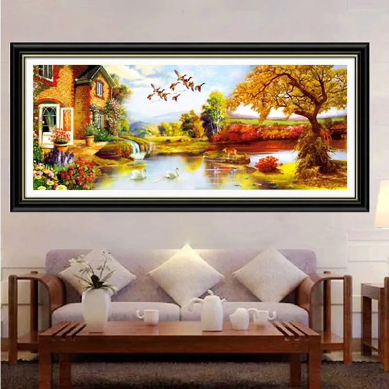 

Unfinished gift Oil cabin diy diamond mosaic painting square drill full rhinestone Big drawing Decoration cross stitch picture