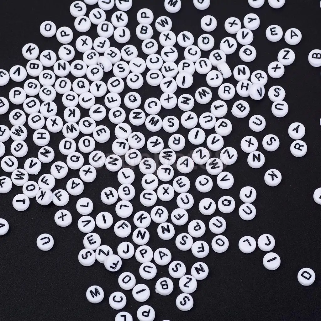 200 Pcs Round Acrylic Mixed Color Alphabet Loose Spacer Beads For Jewelry Making 7 mm Letter Beads Charms Bracelet Necklace