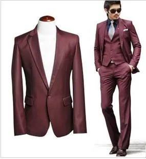 Новое поступление модные брендовые Мужские приталенные костюмы деловой строгий костюм со штанами смокинг жених свадебные костюмы для мужчин - Цвет: wine red 1 button
