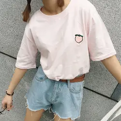 Летняя Милая фруктовая вышивка Базовая футболка для студентов 2018 женские футболки Япония Harajuku Женская Корейская Kawaii для женщин