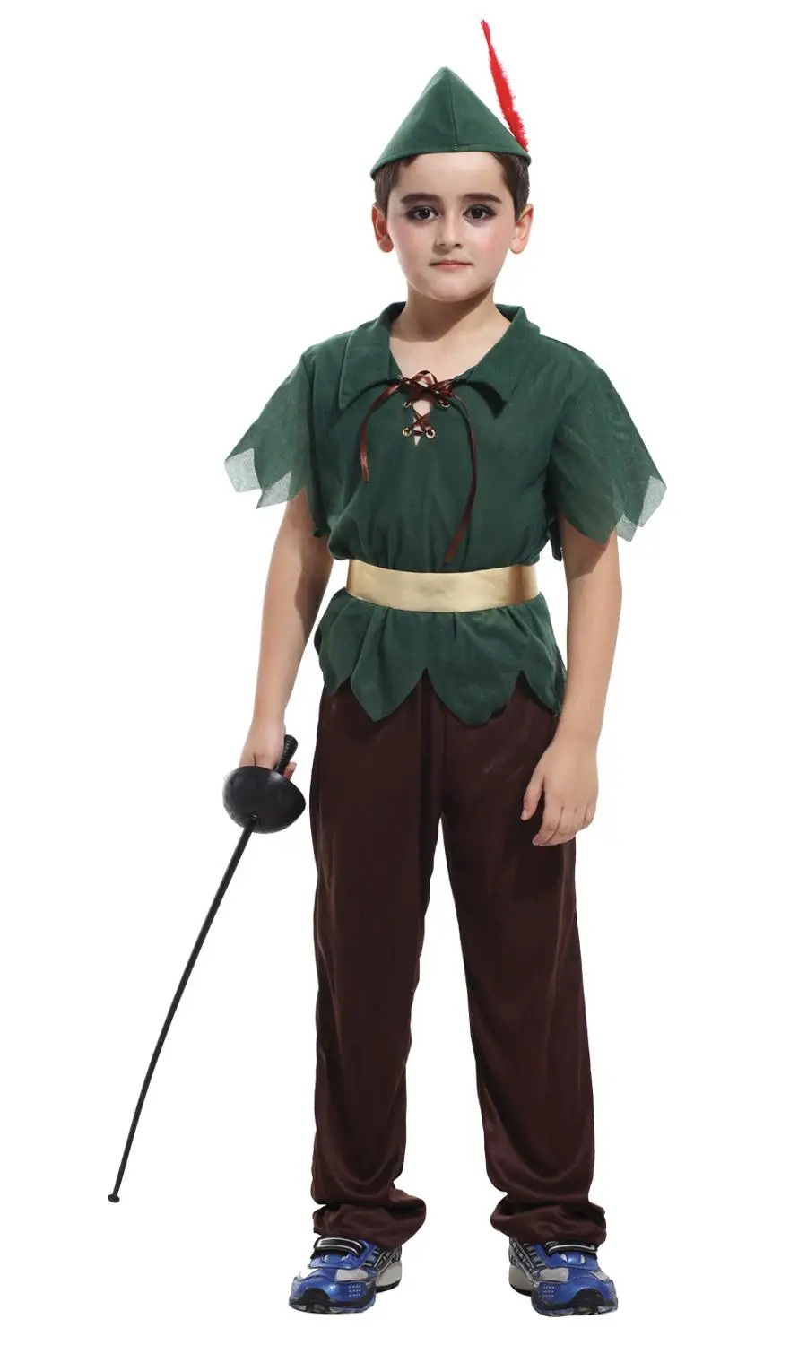 Детский карнавальный костюм Пурима Питера Пэна для мальчиков, одежда рыцаря леса Робина Гуда, маскарадный костюм для Хэллоуина, сцены, драмы, вечеринки, нарядное платье - Цвет: Set