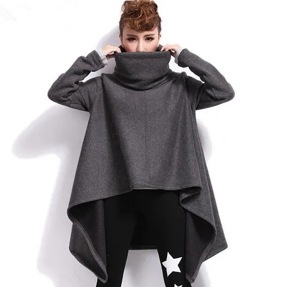 Женские брендовые винтажные Повседневные пуловеры с длинным рукавом с высоким воротом, свободная толстовка