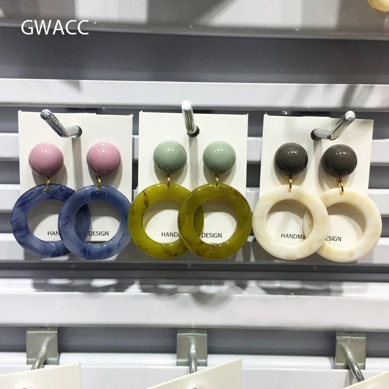 

GWACC Bohemian Acrylic Round Long Drop Earrings For Women Fashion Jewelry Multicolor Korea Resin Big Earrings Jewelry Gift boho