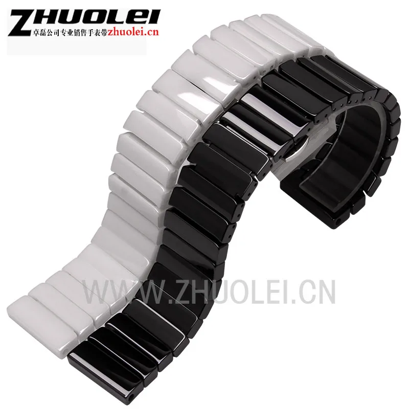 

22mm 24mm High quality Silver Depolyment Watch Buckle and black White Ceramics Watchbands Bracelets for AR Wrist watch