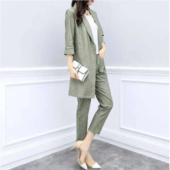 2019 New Spring Autumn Women 2 Pieces Sets Suits Cotton Linen Blazers Coat Casual ladies Pants Sets 2019 New Spring Autumn Women 2 Pieces Sets Suits Cotton Linen Blazers Coat Casual ladies Pants Sets