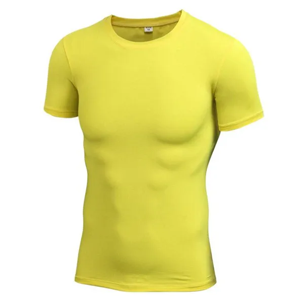Для мужчин Pro влагу и быстросохнущие футболки, эластин сжатия плотно короткий рукав Underwaer майки, спортивные, против морщин - Цвет: Цвет: желтый