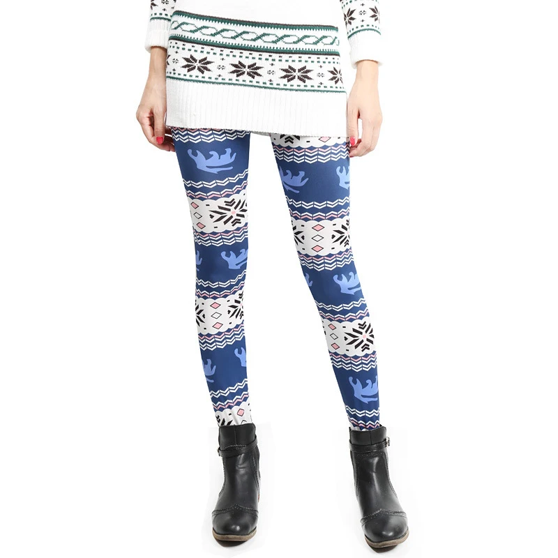 2017 Christmas Winter Leggings Fawn Elk Snow Printing Slim Low Waist