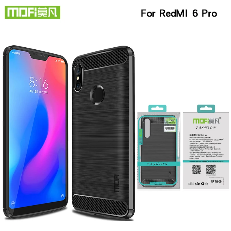 cheap Mofi For Xiaomi Redmi 6 Pro Case Bumper Soft TPU Silicon Cover Carbon Fiber Armor phone Cases For Redmi 6 Pro Case Cover