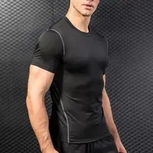 Мужская одежда для занятий фитнесом, Беговая спортивная одежда с коротким рукавом, эластичная быстросохнущая Спортивная футболка, высокоэластичная Спортивная футболка