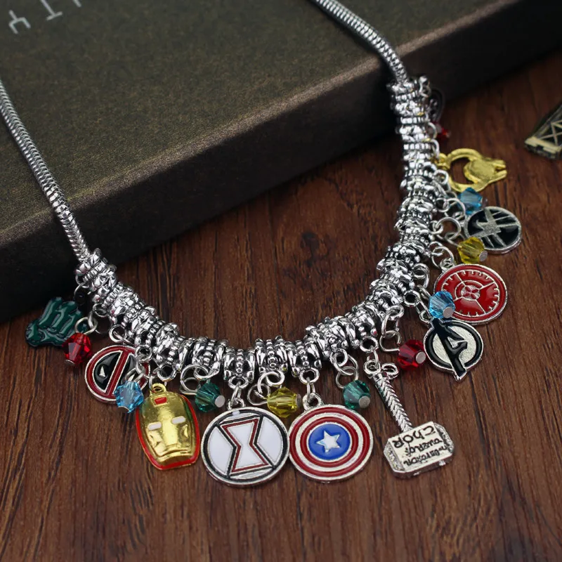 MQCHUN Новая мода Marvel Мстители Капитан Америка Железный человек Маска Тора молоток Орел Дэдпул Халк хрустальные бусы колье ожерелье