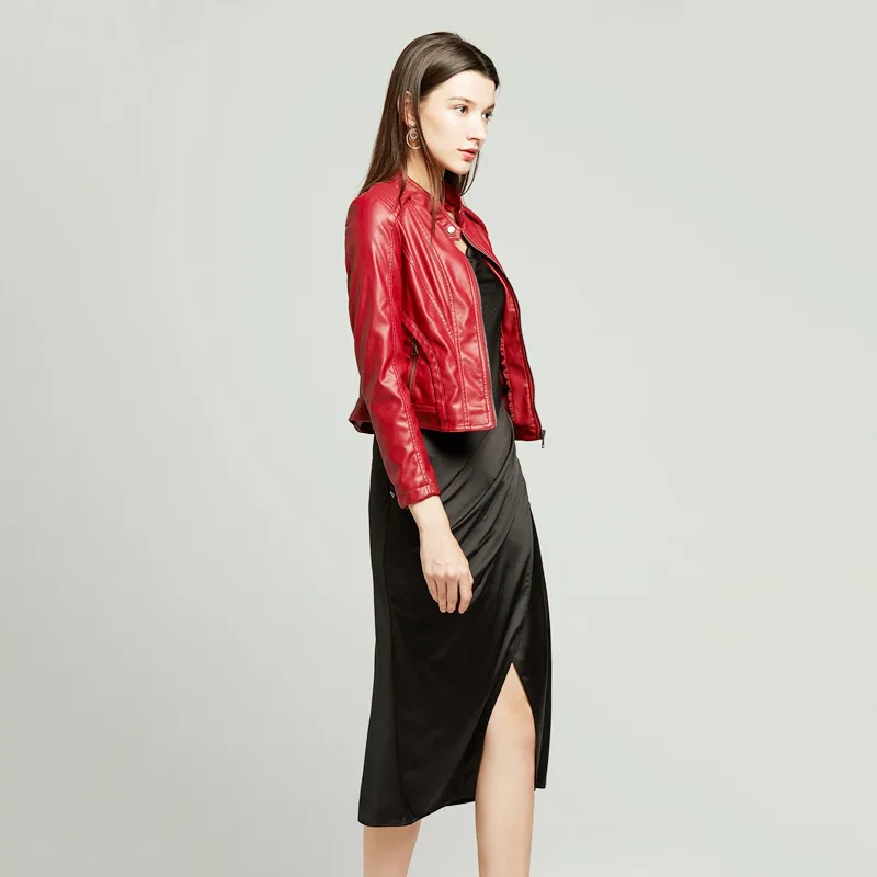 NXH Spring Autumn leather jacket women motor biker jacket gothic faux leather jackets women fashion red black pink