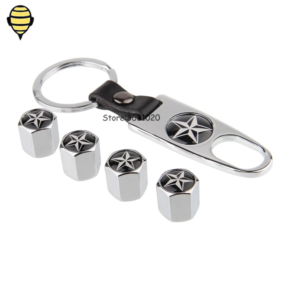 

Car Accessories For Star Logo Wheel Tire Valve Stem Caps Keychain For Scion SSANGYONG Rexton BMW Vespa Yamaha Benz Nissan Jeep