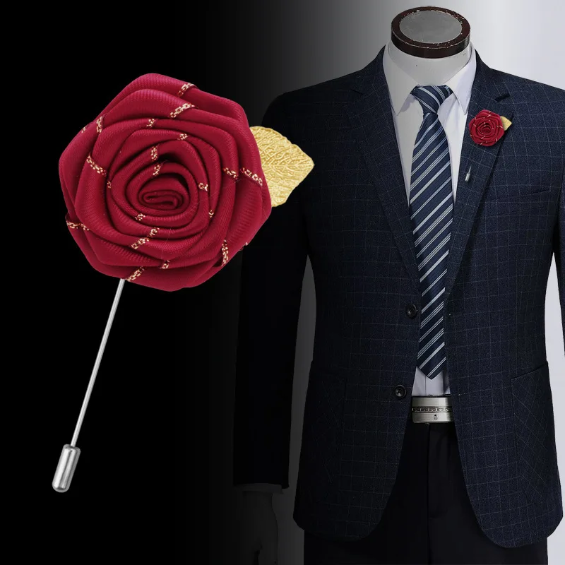 

Men's Suit Gold Leaf Rose Flower Brooches Pins Cloth Collar Long Needle Lapel Pin Brooch Gifts for Men Women Accessories Jewelry