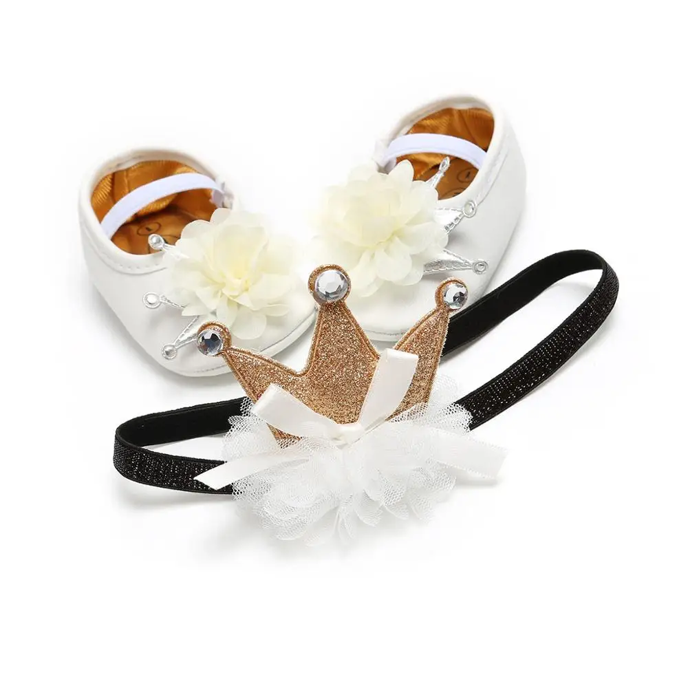 

Crown headband Baby Girl Shoes PU Leather Moccasins Baby Princess Party Shoes Toddler Girls Baptism Christening White Shoes
