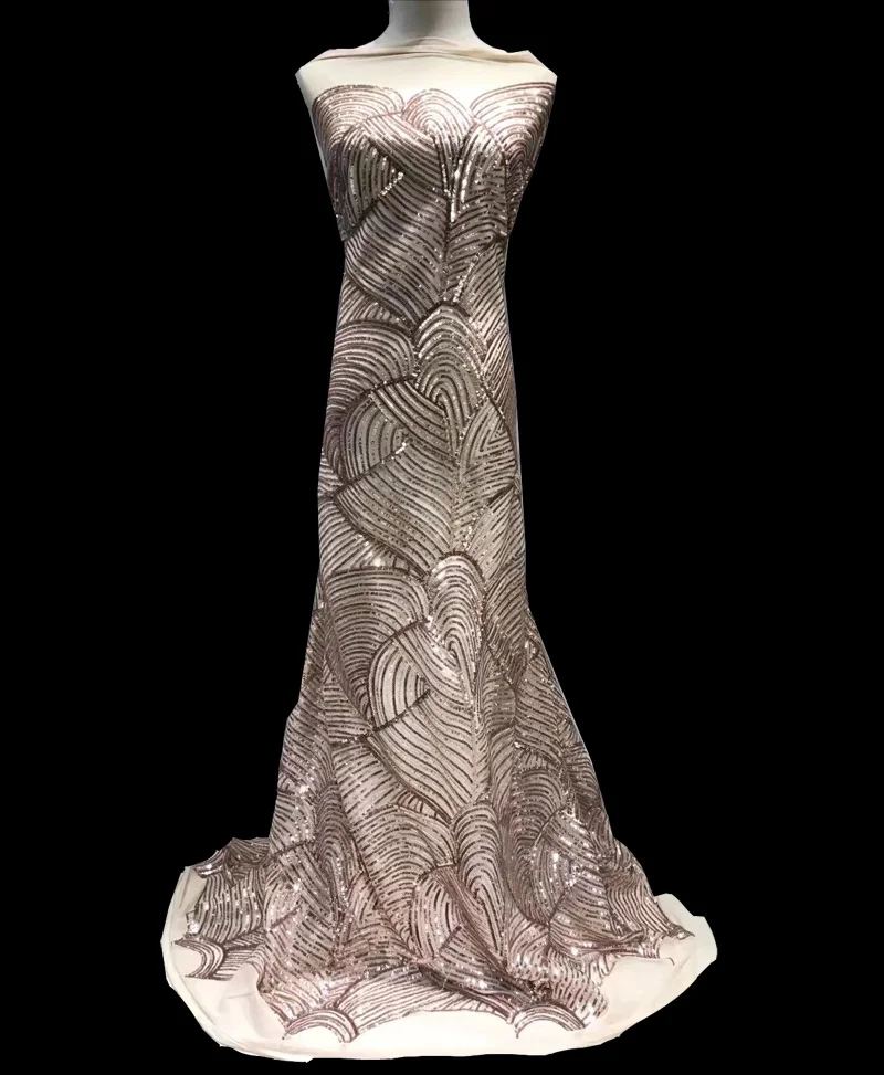 

(5yards/pc) newest design African sequins lace fabric champagne gold French net lace fabric for bling bling party dress FNS117