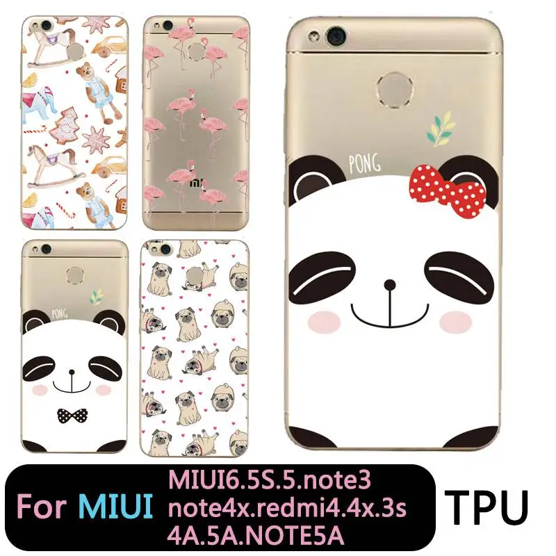 QMSWEI Clear Phone Case For Mi 6 5 5s note3 Redmi note4x 4x 3s 5a 4a note5a Printed Panda Leaf Cute Protective Soft Cover |