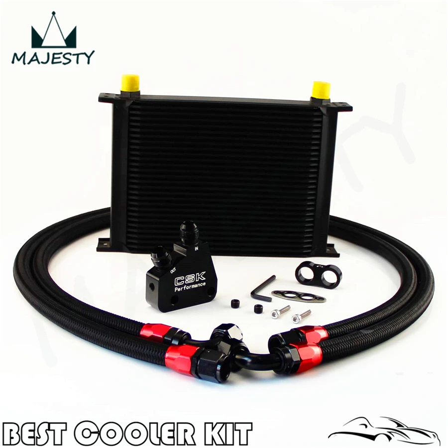 28 Row Engine Oil Cooler Kit + Sandwich Plate Adapter For LS1 LS2 LS3