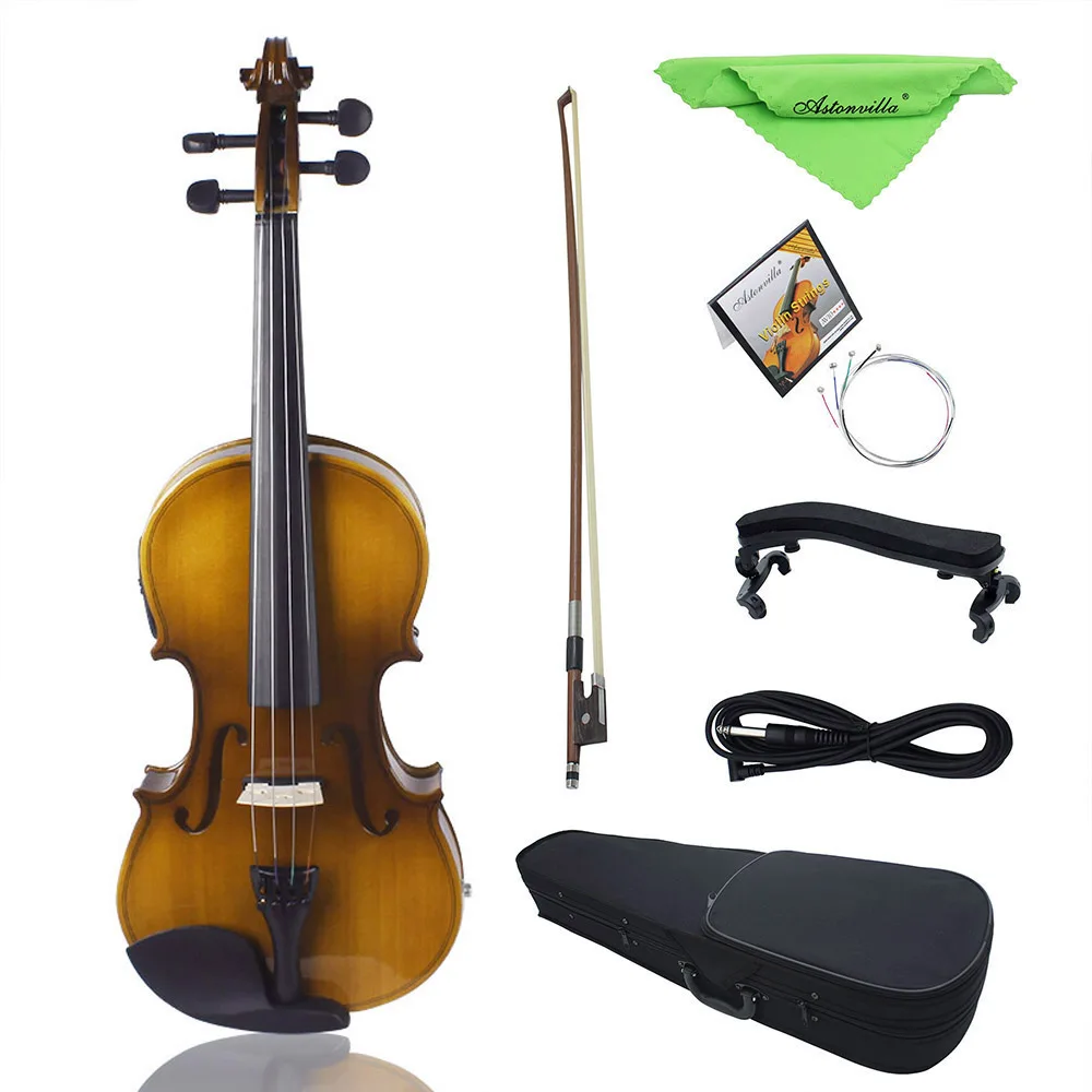 

4/4 Full Size Acoustic EQ Electric Violin Fiddle Kit Solid Wood Spruce Face Board with Case Shoulder Rest Audio Cable Strings