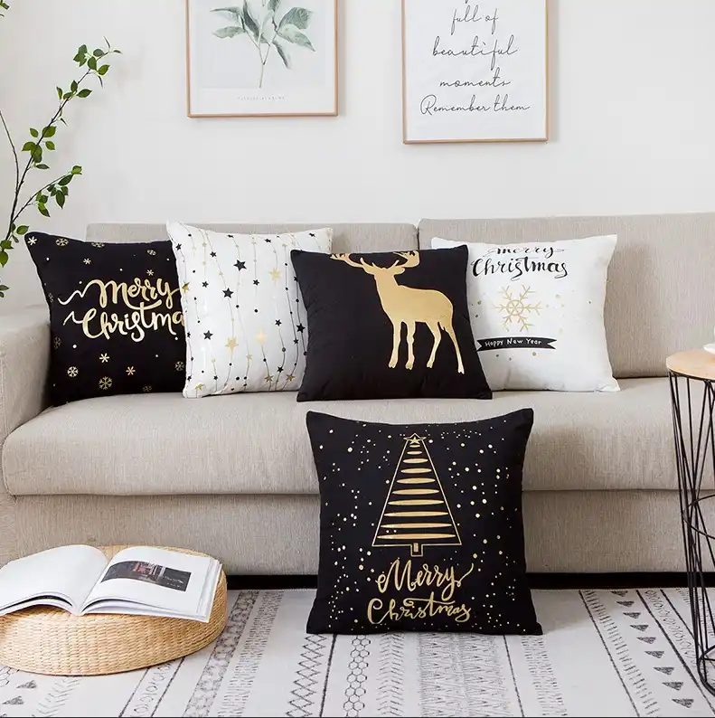 Bronzing Christmas Decorative Pillowcase Gold Printed Cushion
