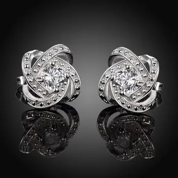 

wholesale fashion Silver color jewelry exquisite European zircon crystal charm noble stud earrings for women lady wedding E029