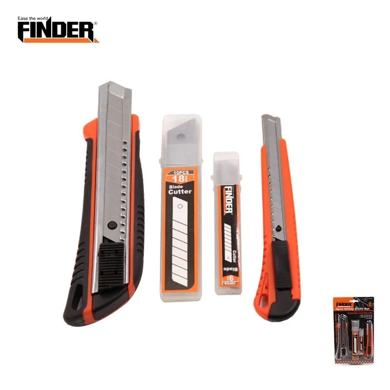 

FINDER 4PCS Utility Knife Set With Replacement Blade Metal Mini Photo Box Paper Cutter Safety Craft Tools Office School Supplies