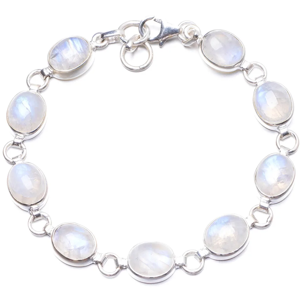 

Natural Rainbow Moonstone Handmade Unique 925 Sterling Silver Bracelet 7 1/2-7 3/4" Y2038