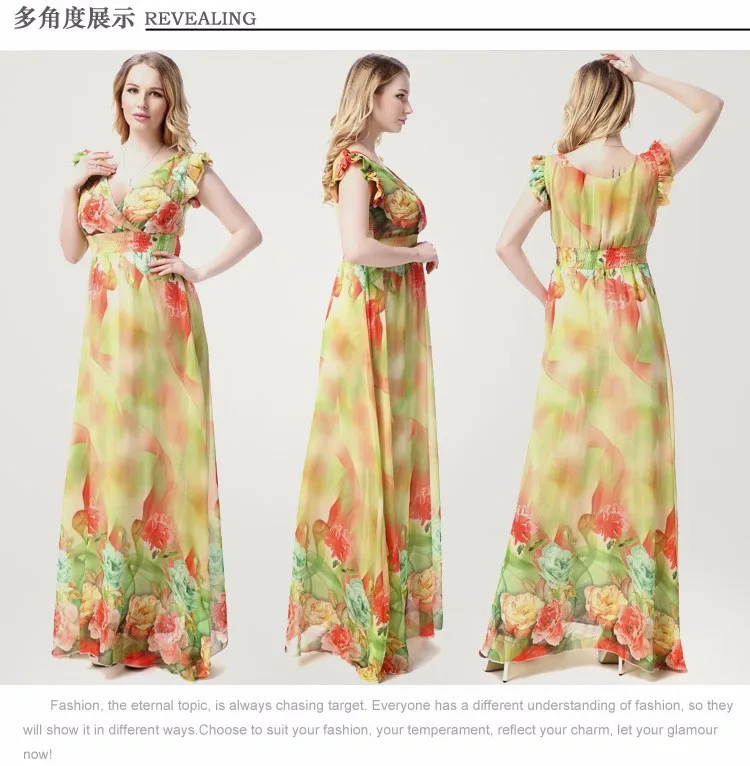 Ropa mujer Boho Плюс размер женское шифоновое платье Макси Цветочный Принт украинский, богемный летнее платье-халат vestidos de festa tunique femme