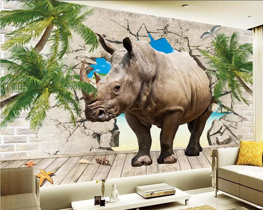 Пользовательские обои beibehang индивидуальная роспись фото 3D риносороги разбивание