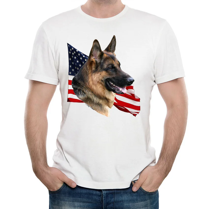 2018 New Harajuku Men t shirt German Shepherd Dog with Flag T Shirt