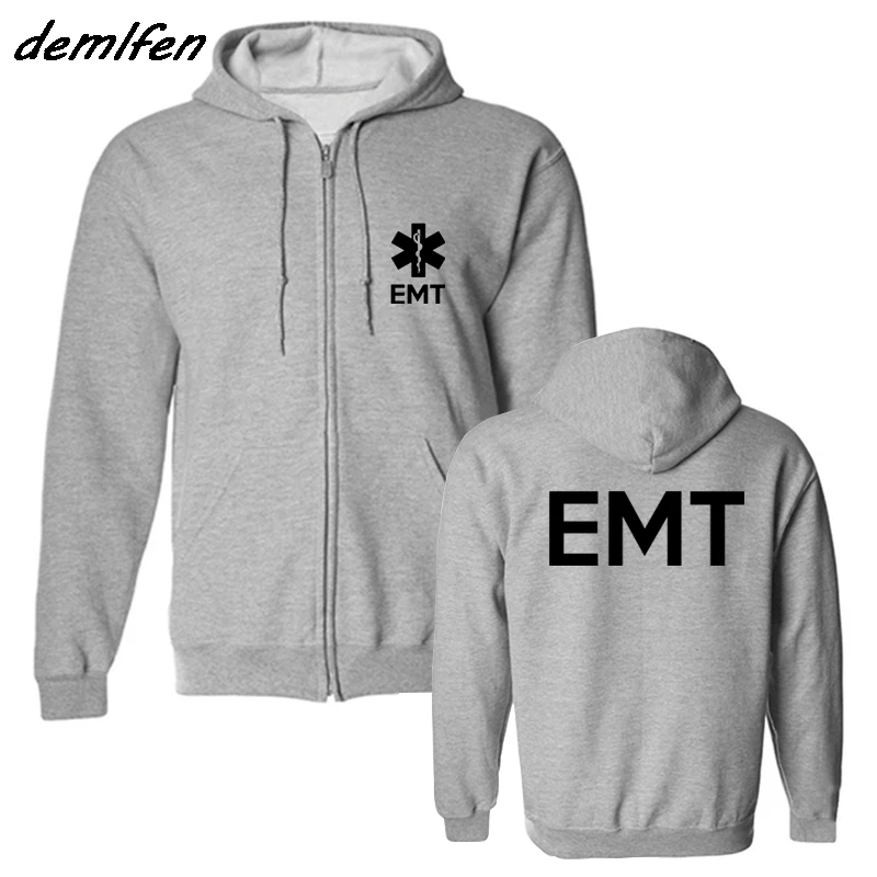gray Модная флисовая толстовка с капюшоном EMT EMS, Мужская толстовка в стиле хип-хоп, куртка, пальто, уличная одежда - Цвет: gray