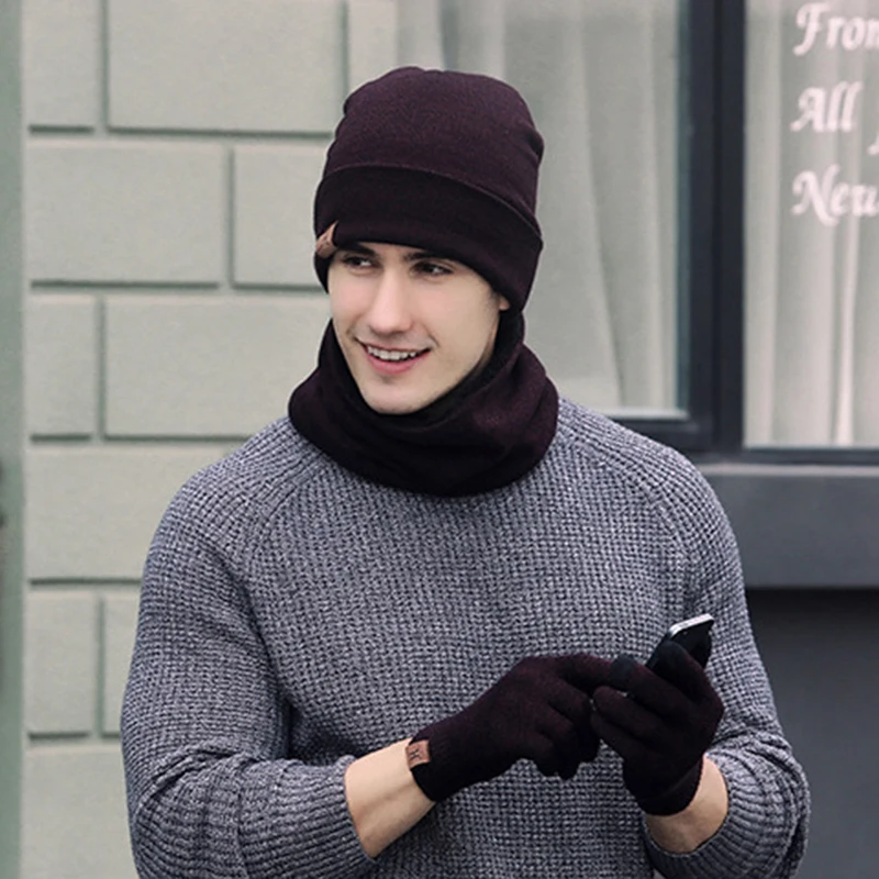 3 шт. набор шерсть вязаная теплая перчатки шапка и шарф для женщин зимние шапки бини мужские шарфы для шеи теплая маска для лица