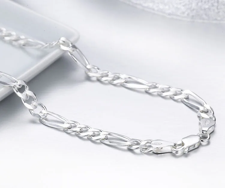 20-24" Pure Real 925 Sterling Silver Figaro Chains Necklaces Women Men Jewelry Boy Friend Gift 50cm-60cm 5.5mm Colier Wholesale