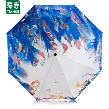 

TIANQI Three Fold Creative Art Painting Umbrella Women Rain Umbrellas Sun Protection Parugra Ladies Parasol