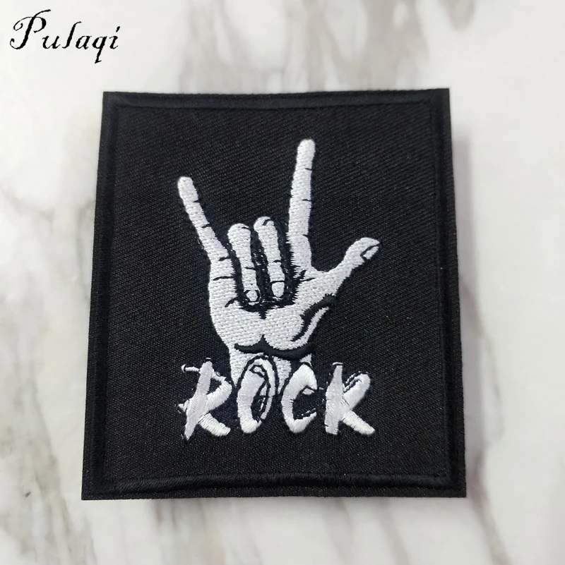 

Pulaqi Cool Metal Rock Gesture Patch Iron On Patches Skull Punk Letters Badge Sewing Embroidered For Clothes Applique Sticker F
