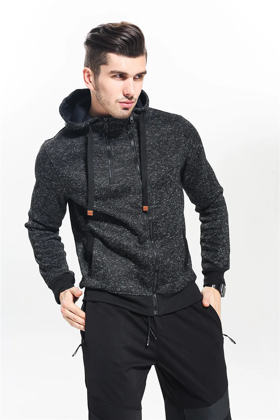 Мужские бархатные свитера с капюшоном для тренировок, куртка для бега, компрессионные колготки, фитнес-упражнения, спортивные толстовки для бега