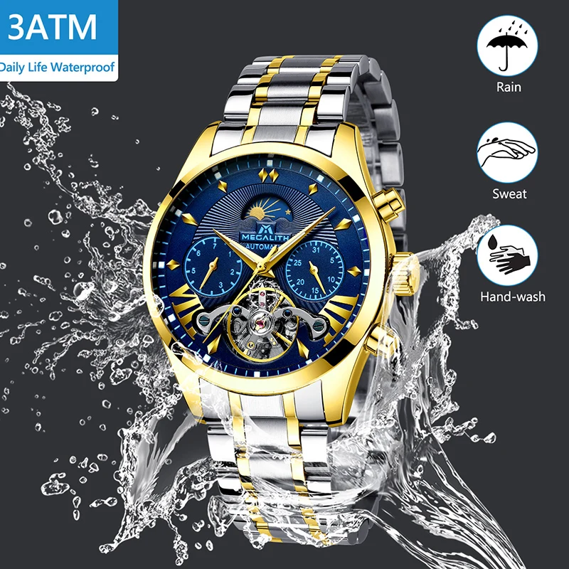

MEGALITH 2019 Luxury Men's Watches Top Brand Sport Automatic Mechanical Business Watch Waterproof Mens watches Relogio Mecanico