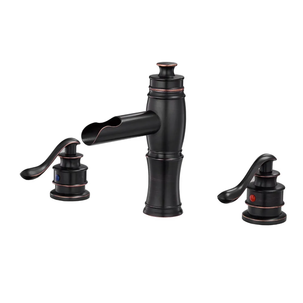 

DRF Faucets Waterfall Solid Brass Oil Rubbed Bronze 3 Holes Two Handle Widespread Bathroom Sink Faucet Tub Faucet