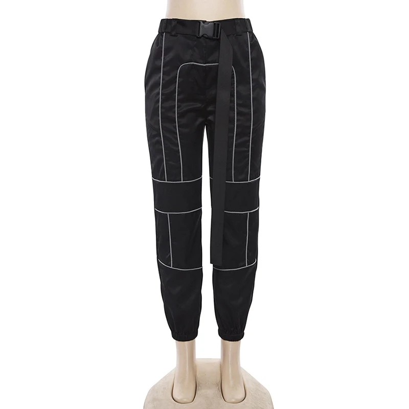 

ZYFPGS 2019 Anti-light strip Pants Women's Pants Hip Hop 3D reflective fabric splice Loose Plus Size Personality design Fitness