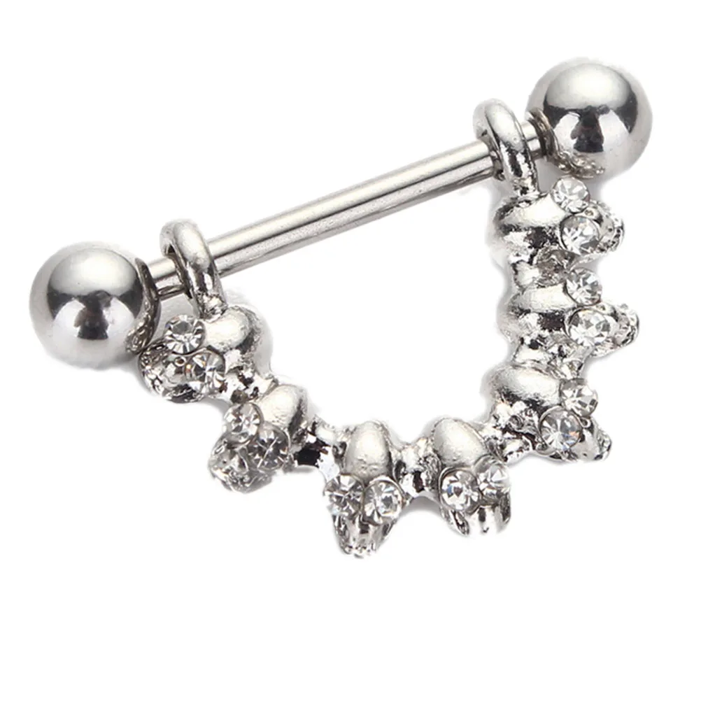 

1 PCS Surgical Stainless Steel Nipple Ring Bar Shield Barbell Ring Women Body Jewelry Gem Design Skull Nipple Piercing Jewel