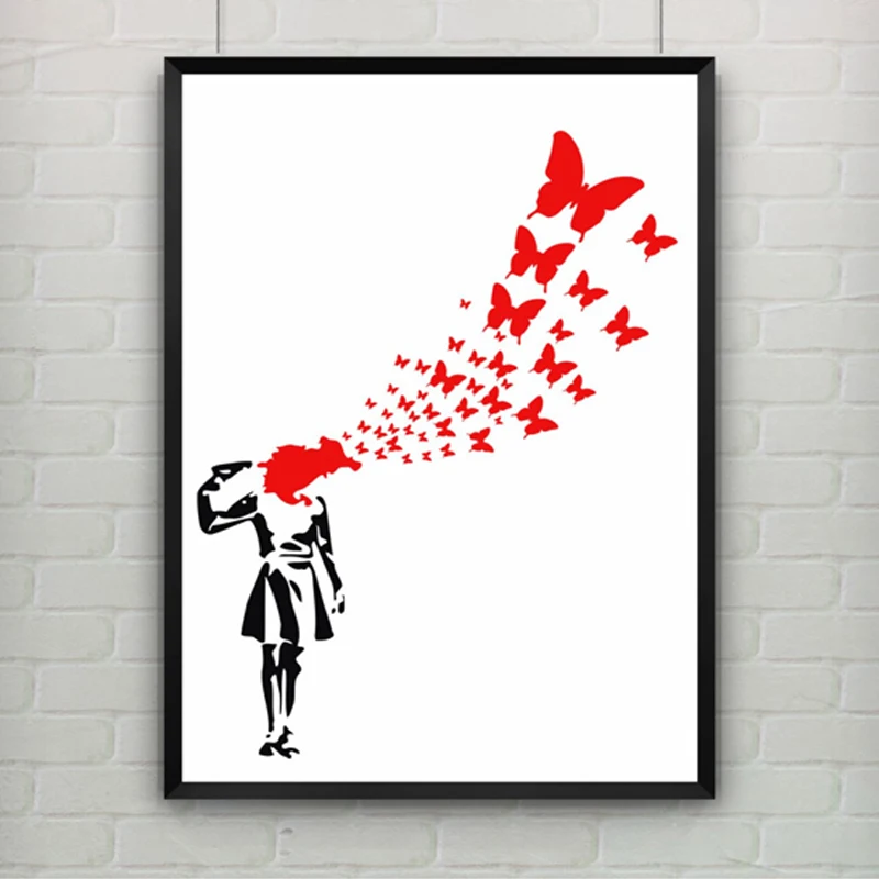 

Canvas Painting Suicide Girl with Butterflies by Banksy Poster Canvas Art Wall Pictures for Living Room Bar Home Decor No Frame