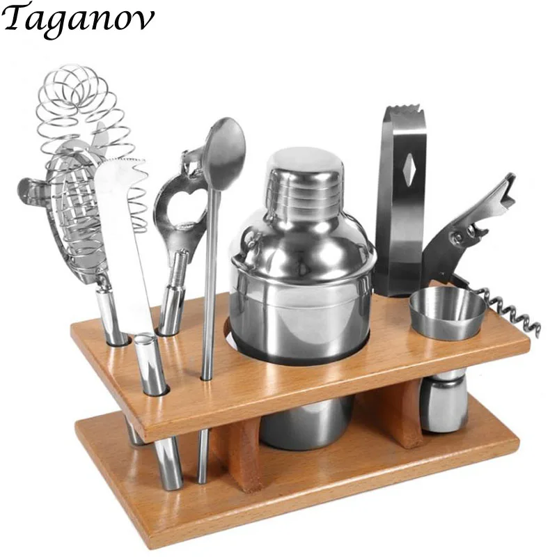 

9-pieces Barware Bar Set Stainless Steel Durable Shaker 350ml Corkscrew Cocktail Filter Practical Ice Scoop Holder Muddler Tools
