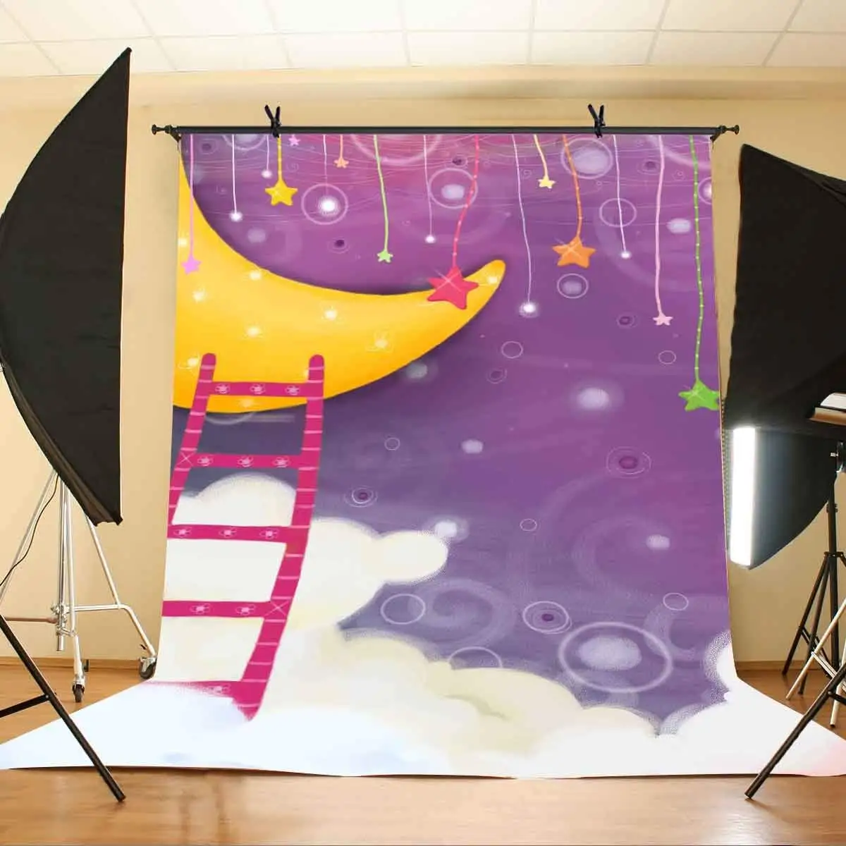 

150x220cm Childlike Cartoon Drawing Backdrop Moon Ship Photography Background Children Photo Shooting Props