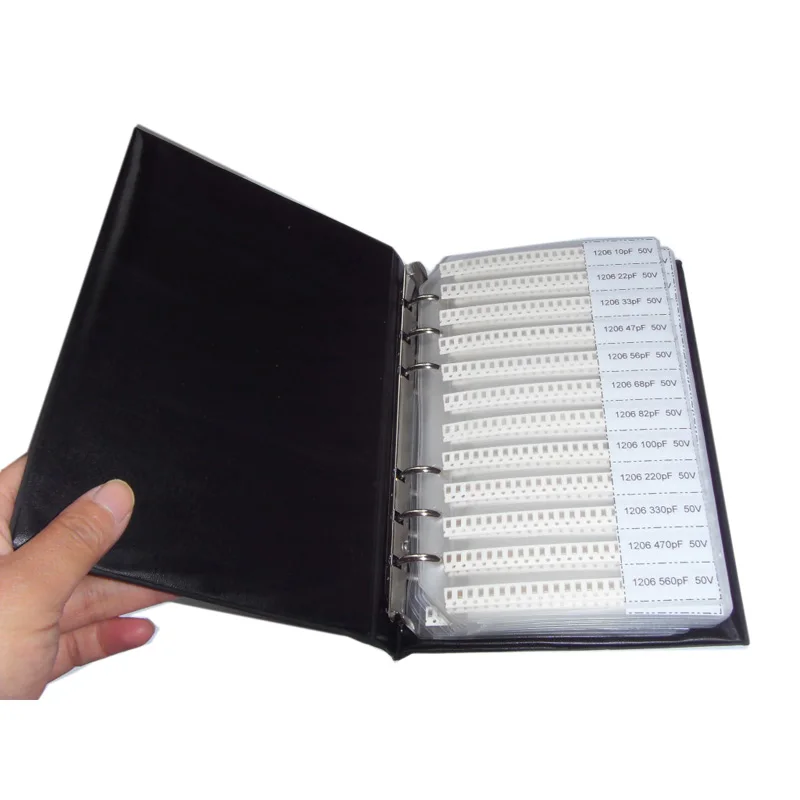 1206 SMD Resistor 0R~10M 1% 170valuesx25pcs=4250pcs + Capacitor 38valuesX25pcs=950pcs 10PF~22uF Sample Book