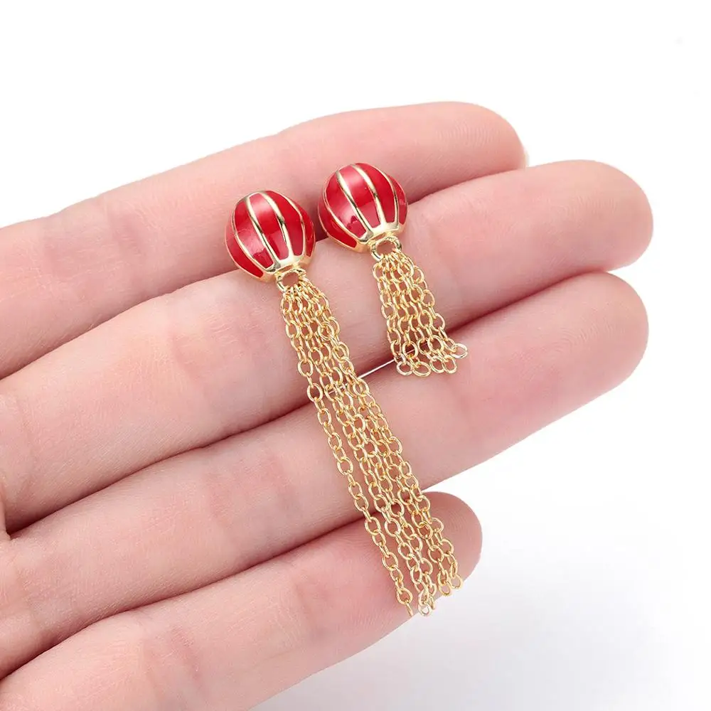 

Chandler Long Tassel Earrings Red Enamel Lantern For Women Gold Color Asymmetry Bohemia Fashion Wedding Lucky Chinese Style